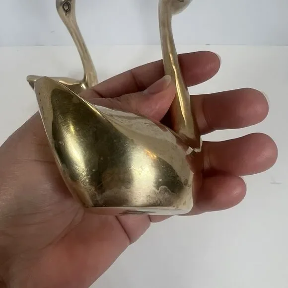 Brass Ducks/ Swans /Birds Paperweight MCM VTG Figurine Set Of 2  5-5/8” & 5-1/8” - Picture 6 of 9